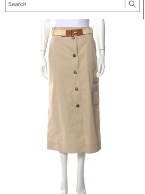 Beige Button-Front Midi Skirt with Utility Pocke